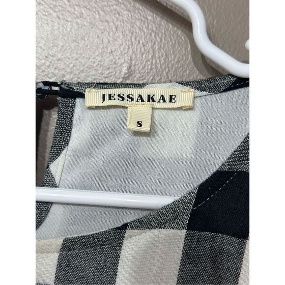 NWOT Jessakae Black & White Plaid Picnic Waist Tie Mini Dress Women's Small - Picture 5 of 13
